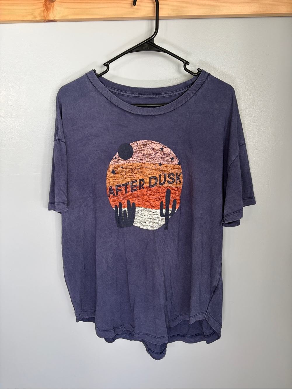 Aerie After Dusk Graphic T-Shirt Blue Washed Distressed Oversized M